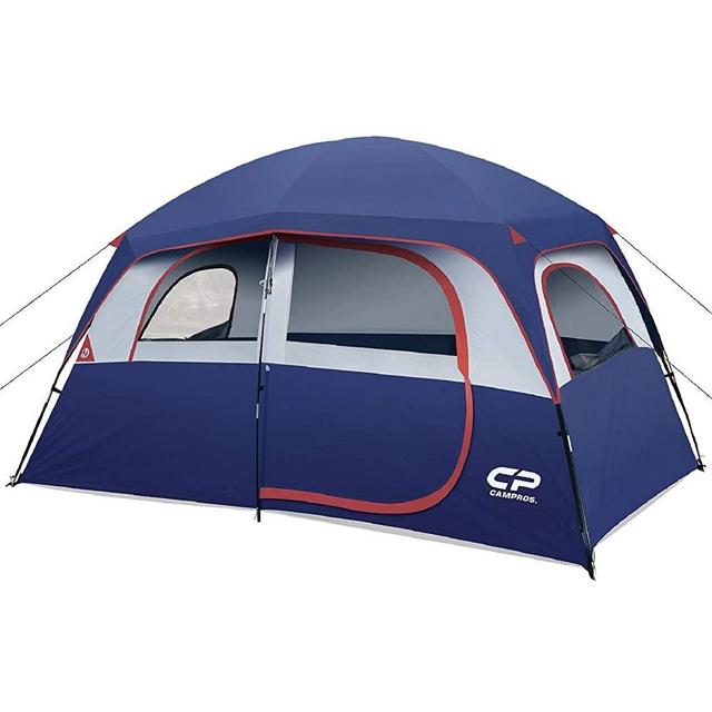 CAMPROS Tent-6-Person-Camping-Tents, Waterproof Windproof Family Tent with Top Rainfly, 4 Large Mesh Windows, Double Layer, Easy Set Up, Portable with Carry Bag, for All Seasons - Blue