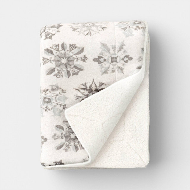 Snowflake Plush Throw Blanket with Faux Shearling Reverse Gray -Threshold™