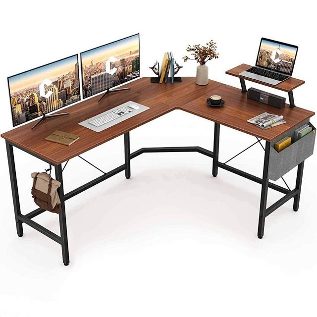 Cubiker Modern L-Shaped Computer Office Desk, Corner Gaming Desk with Monitor Stand, Home Office Study Writing Table Workstation for Small Spaces
