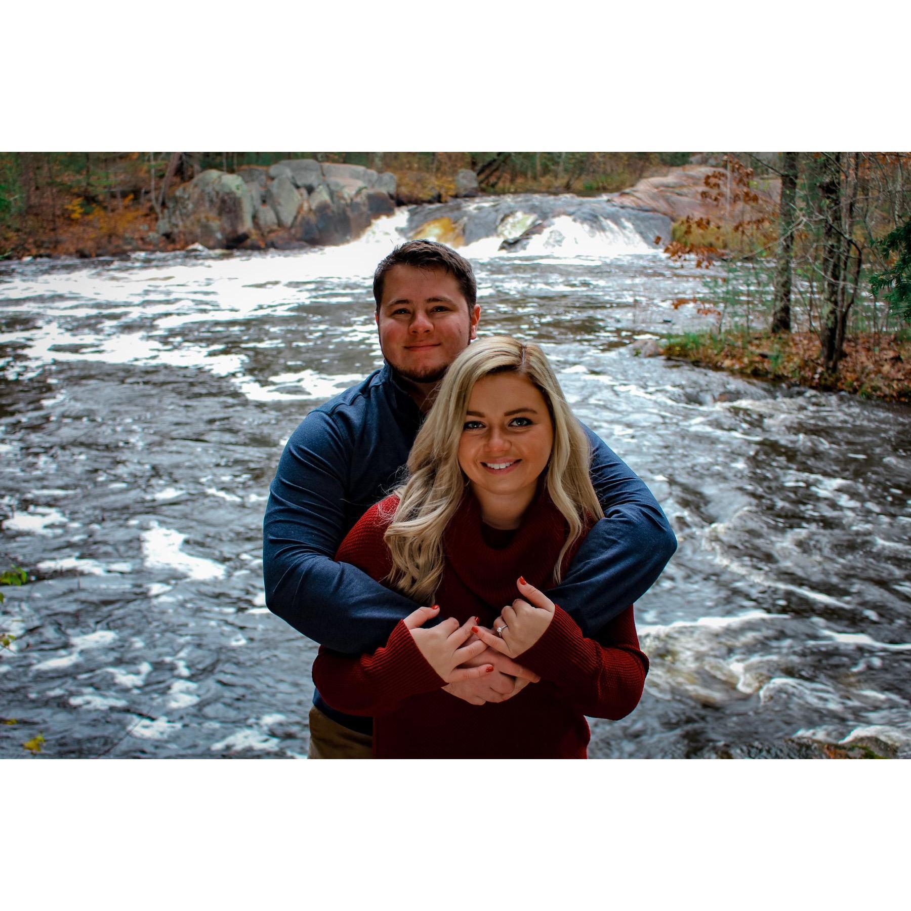 Engagement photos at Dave's Falls in Wisconsin.