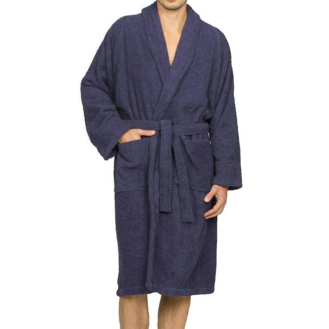 Medium Cotton Terry Adult Unisex Bathrobe in Navy