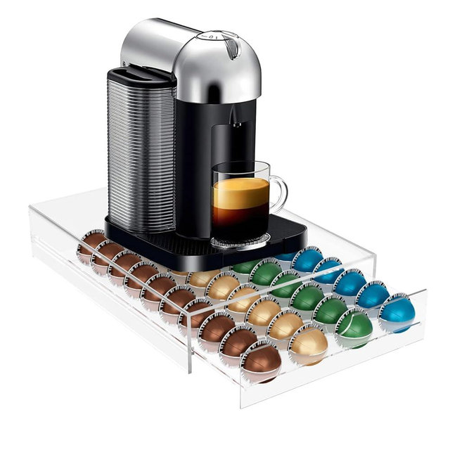 Coffee Pod Holder Compatible with Nespresso Pods Vertuo Holder, 40 Pods Capacity Acrylic Drawer Organizer, Suit for Home Office, Kitchen, Coffee Counter