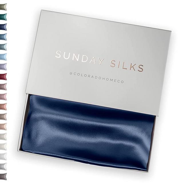 Colorado Home Co - 100% Silk Pillowcase for Hair and Skin - 22 Momme Highest Grade 6A Pure Silk Both Sides - Queen Silk Pillow Case Bedding Slip - Navy Blue - Mulberry Silk Pillowcase with Zipper