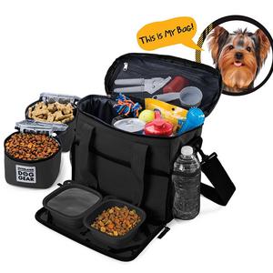 Dog Travel Bag - Week Away Tote For Small Dogs - Includes Bag, 2 Lined Food Carriers, Placemat, and 2 Collapsible Bowls