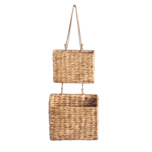 YAHUAN Woven Water Hyacinth Hanging Basket 2-Tiered Storage Baskets Hanging Organizer Hanging Wall Basket for Home,Pantry,Garden, Office Organization (Water Hyacinth)