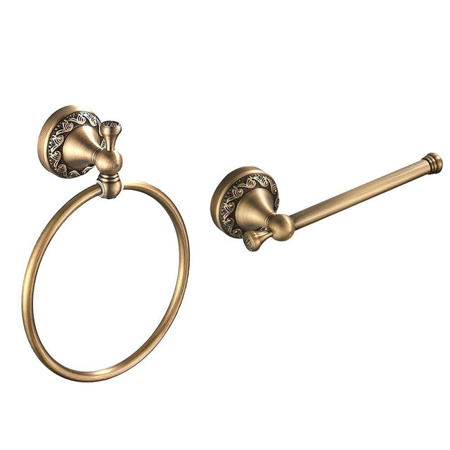 Leyden Brass Toilet Paper Holder,Antique Towel Ring Retro Hand Towel Holder Tissue Roll Paper Hanger Bathroom Accessories Wall Mounted Vintage 2 Pieces