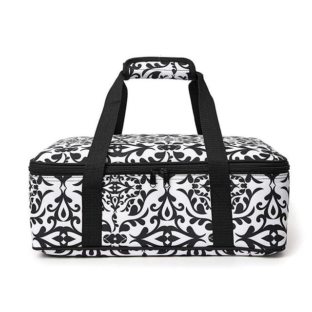 Insulated Casserole Carrier Bag - Casserole Dish and Carrier，Warm & Hot and Cold Food Carry Bag Potluck Parties,Picnic,Cookouts,Traveling,Beach(Black White-1)