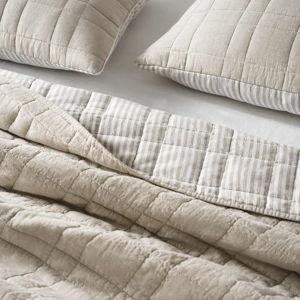 Washed European Linen Quilt Set- Striped Oat Chambray