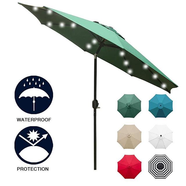 Sunnyglade 9' Solar 24 LED Lighted Patio Umbrella with 8 Ribs/Tilt Adjustment and Crank Lift System (Dark Green)