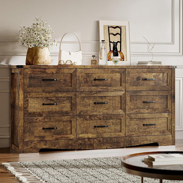 BORNOON 9-Drawer Dresser for Bedroom, Modern Wooden Chest of Drawers with Metal Handles, Anti-Tipping Design, Sturdy and Stable Storage Organizer for Living Room, Entryway, Home Office