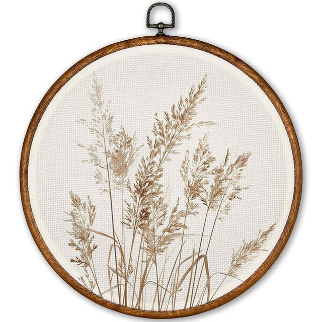 TLESKE Beige Rustic Fall Botanical Round Wall Art Decor, Boho Autumn Wildflower Floral Framed Canvas Prints Wall Art Artwork, Neutral Vintage Wall Hanging Door Decor Decorations for Farmhouse Bedroom Living Room 10x10in