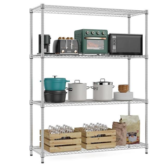 MZG 1400 lbs 4 Tier Storage Rack Metal Wire Shelving Unit, Storage Standing Household Shelf Organizer for Kitchen Pantry Closet Garage Basement Utility Room, Chrome 15.8" D x 45.3" W x 59.4" H