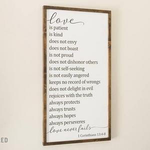 Love is Patient Love is Kind Framed Wood Sign | 1 Corinthians 13 | Scripture Wall Art Christian Wooden Signs Farmhouse Decor Gifts