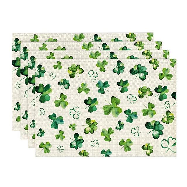 Artoid Mode Lucky Shamrock St. Patrick's Day Placemats for Dining Table, 12 x 18 Inch Seasonal Holiday Rustic Vintage Washable Table Mats Set of 4