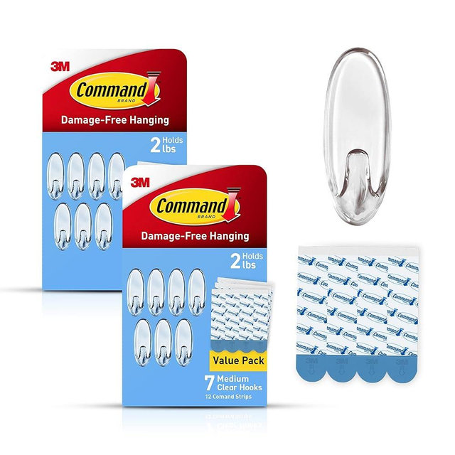 Command Clear Medium Hooks, 14 Hooks, 24 Strips - Easy to Open Packaging, Organize Damage-Free