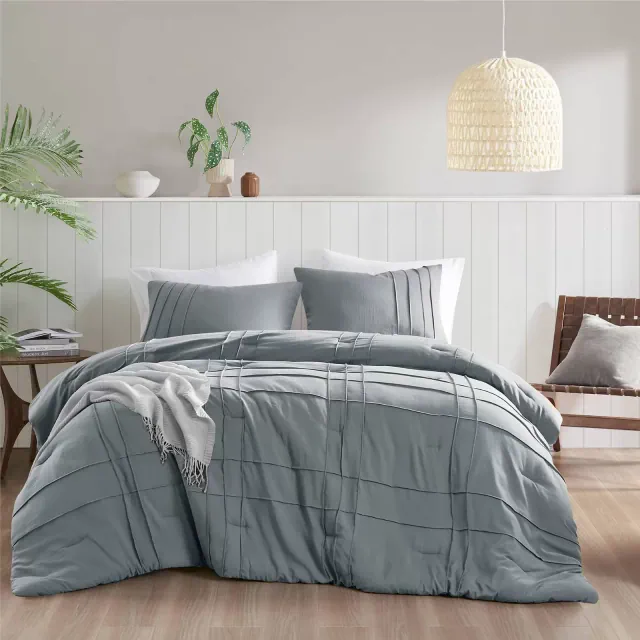 510 Design Full/Queen Porter Soft Washed Durable Pleated Comforter Set Slate Blue