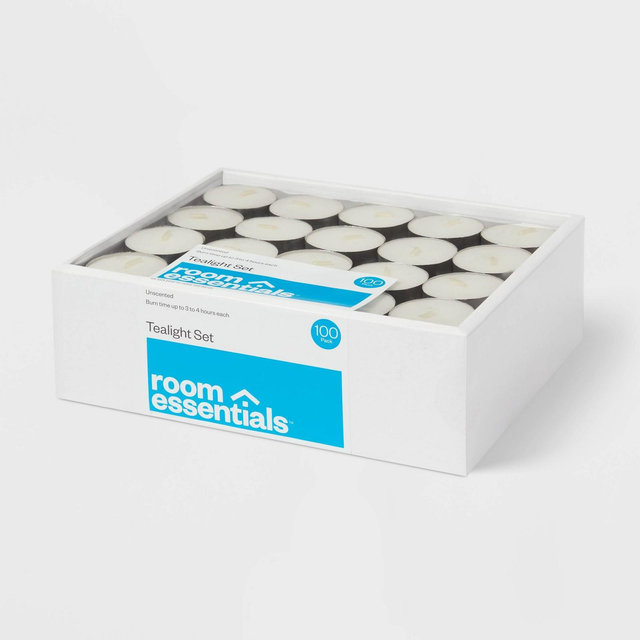 100ct Unscented Tea Lights Candle White - Room Essentials™: Bulk Pack for Candlelit Ambiance, 4hr Burn Time