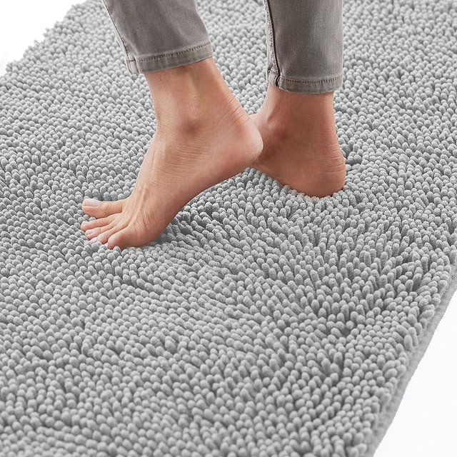 Gorilla Grip Bath Rug Mat 60x17, Thick Soft Absorbent Chenille, Quick Dry Microfiber Mats, Rubber Backing Machine Washable Shower Floor Rugs, Bathmat Runner, Bathroom Home Decor Accessories Light Gray