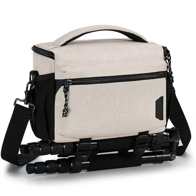 BAGSMART Camera Bag, Small Camera Case with Tripod Holder, Compact Camera Shoulder Bags for DSLR/SLR/Mirrorless Cameras, Waterproof Crossbody Camera Bag Women Men, Ivory White