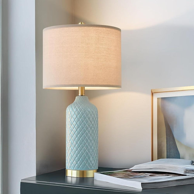 G-SAFAVA 24.25" Table Lamps Modern Ceramic Blue Lamps for Living Room Farmhouse Bedside Lamps Boho Lamps for Night Stands Costal Bedroom Lamps Side Table Lamps End Table Lamps