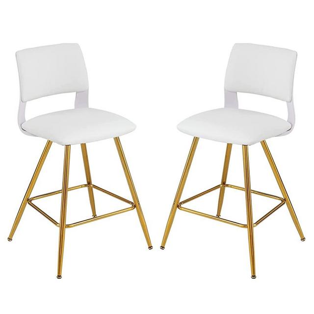 Sidanli Gold Bar Stools Set of 2, White Bar Stools in 24 Inch Seat Height.
