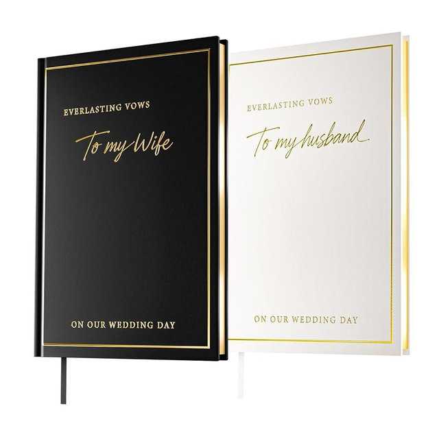 RAOHEVU Wedding Vow Books His and Hers with Gold Foil Lettering & Gilded Edges, 5.8 x 4.1 Inch Premium Wedding Registry Must Haves, Wedding Gift Keepsake, 48 Lined Pages (Black and Ivory White)