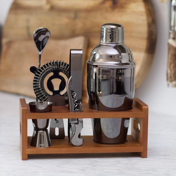 Bartender Kit Black 7 Piece - Parisian Cocktail Mixology Set - Gunmetal Shaker With Muddler, Pourers, Strainer & Twisted Bar Spoon