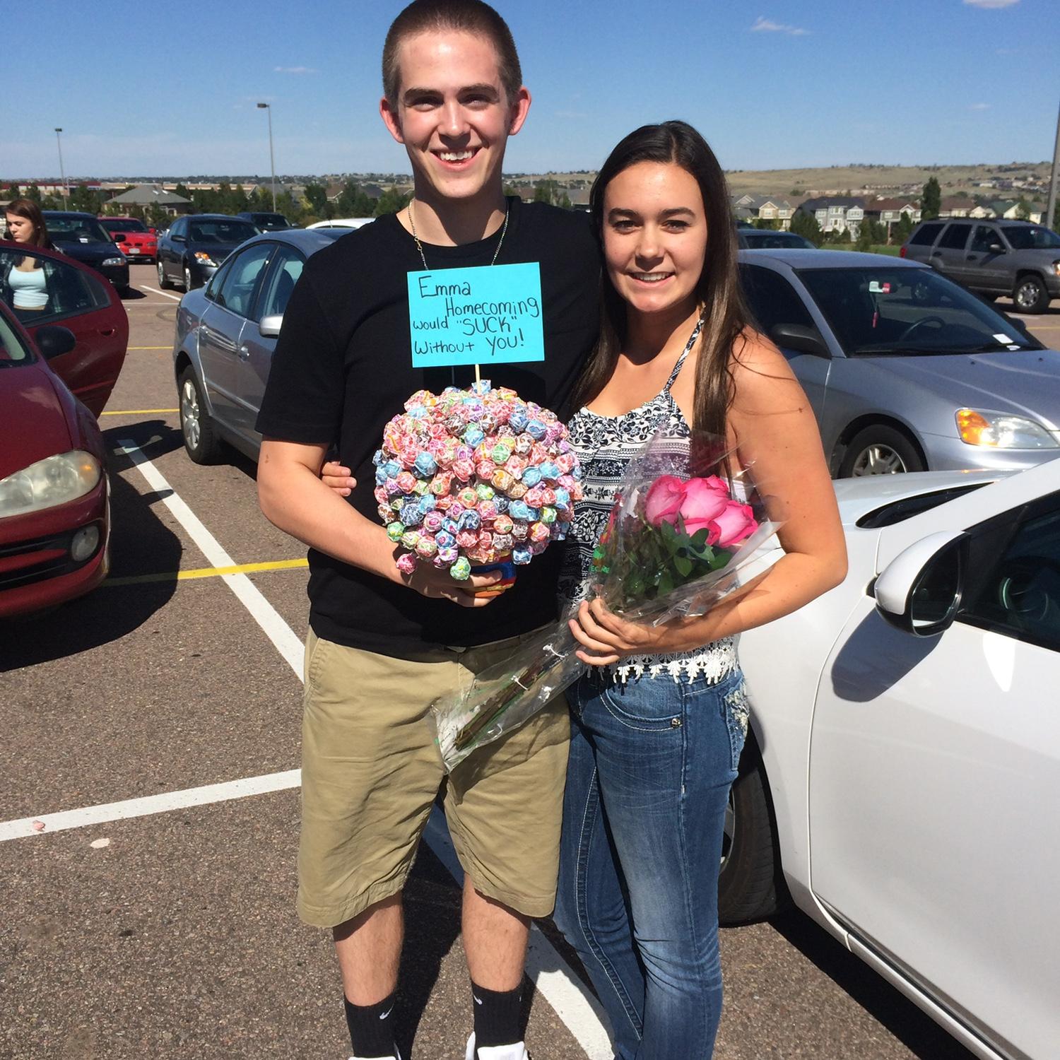 Back in 2014! Chase surprised Emma by waiting for her at her car in the high school parking lot to ask her to homecoming! Chase was a senior and Emma was a junior.