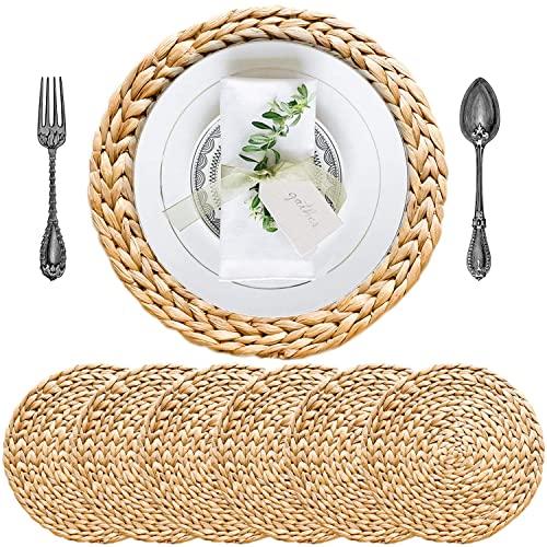 SOKFARM Round Placemats for Dining Table, Water Hyacinth Wicker Placemats, Placemats for Round Table, Woven Placemats, Seagrass Placemats, Table Mats, Diameter 13.4 Inches, Round Placemats Set of 8