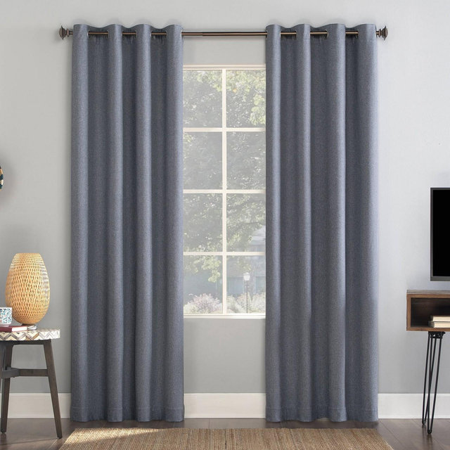 63"x50" Enzi Herringbone Draft Shield Fleece Insulated 100% Blackout Grommet Curtain Panel Chambray Blue - Sun Zero