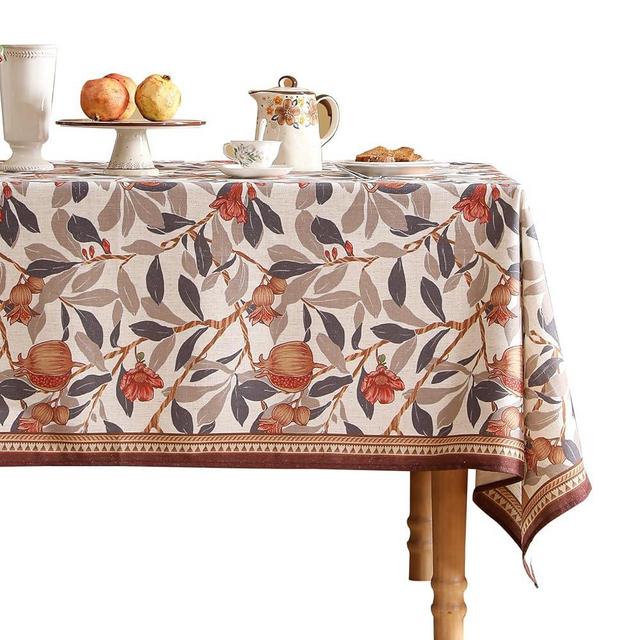 patdrea Designer Brown Table Cloth Rectangle Tables,Framhouse Linen Pomegranates Leaves Tree Pattern Linen Tablecloths,Fall Fruits Tablecloth Decor for Kitchen Dining Christmas,63"*87"