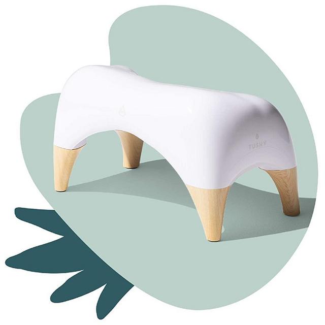 TUSHY Ottoman Original - Premium Toilet Stool for Bathroom - Modern Sleek Design - White/Bamboo, Tall