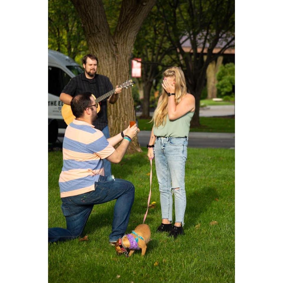 Elliot proposed! Belko was sniffing out a place to pee.