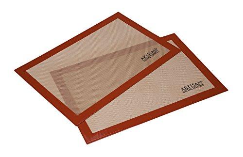 Artisan Silicone Baking Mat for Half-Size Cookie Sheet with Red Border, 16.5 x 11 inches, 2-Pack