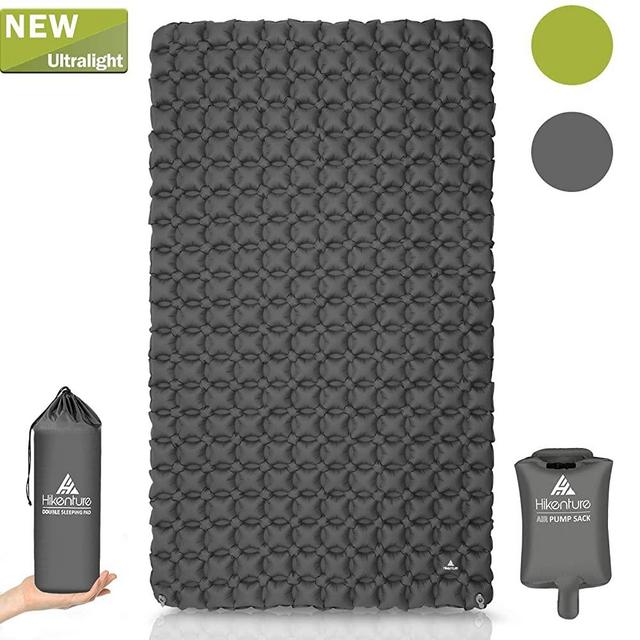 Hikenture Ultralight Double Sleeping Pad for Camping, Portable Waterproof Camping Pad with Pump Sack, Inflatable Comfort Camping Mattress 2 Person, Ripstop Sleeping mat for Backpacking