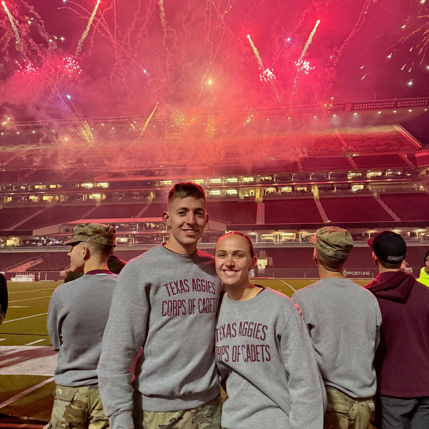 Jackson and Zoe at the fireworks show at Midnight Yell held before the first t.u. game in 13 years
