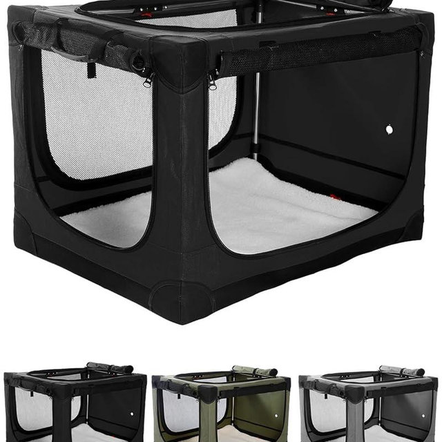 Veraste 36 Inch Collapsible Travel Dog Crate for Medium Large Dogs, Portable Dog Crate 4-Door Foldable Soft Kennel with Chew-Proof Mesh Windows for Indoor & Outdoor Travel,with Storage Bag,Black