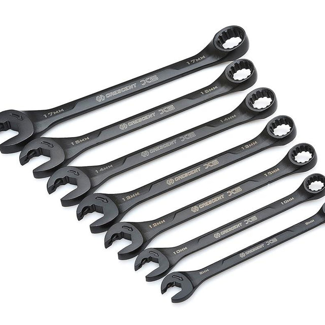 Crescent 7 Piece X6™ Black Oxide Spline Open End Ratcheting Combination Metric Wrench Set - CX6RWM7