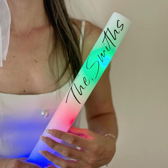 30/50/100/150/200 Custom LED Wedding Foam Sticks Perfect for Exit, Dance, Birthday, Quince, Promo, Glow - 16 Inch Multicolor Color Flashing