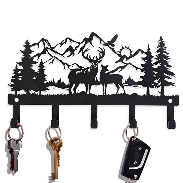 SIFZYJGN Deer Metal Key Holder for Wall, Key Holder Wall Mount, Key Rack, Key Hooks for Living Room, Hallway, Office