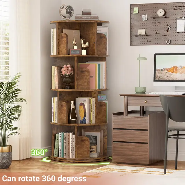 Aheaplus 4-tier Rotating Bookshelf Tower Revolving Corner Bookcase