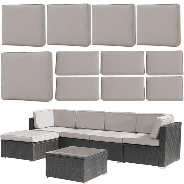 FKSLIFE 11pcs Patio Cushion Covers Replacement,Outdoor Couch Cushions Covers Splashproof Sectional Sofa Slipcovers with Zippers Washable Reusable Furniture Protector(Light Gray, 25.6"L*25.6W*3.94"H)