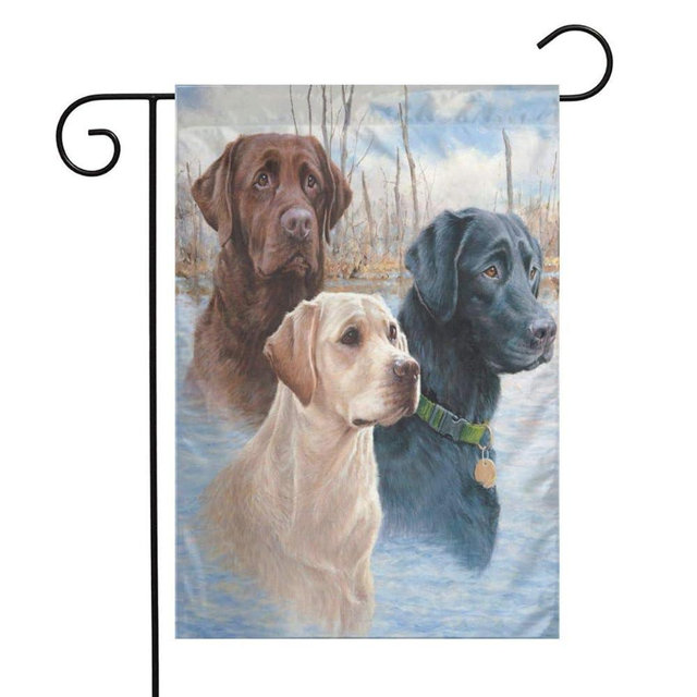 Labrador Garden Flag - Chocolate and Black Lab Flags for Outdoors Lawn and Garden Home Decor - DZGlobal Double-Sided Dog Yard Flags 12 x 18 Inch Small
