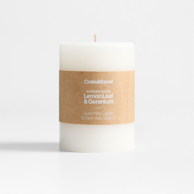 Garden Glow Lemon Leaf and Geranium Scented Indoor/Outdoor Pillar Candle 3"x4"