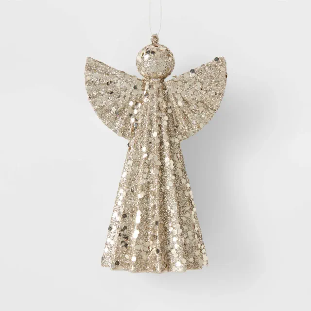 Glittered Angel Christmas Tree Ornament Champagne - Wondershop™: 4.5" Height, Indoor Use