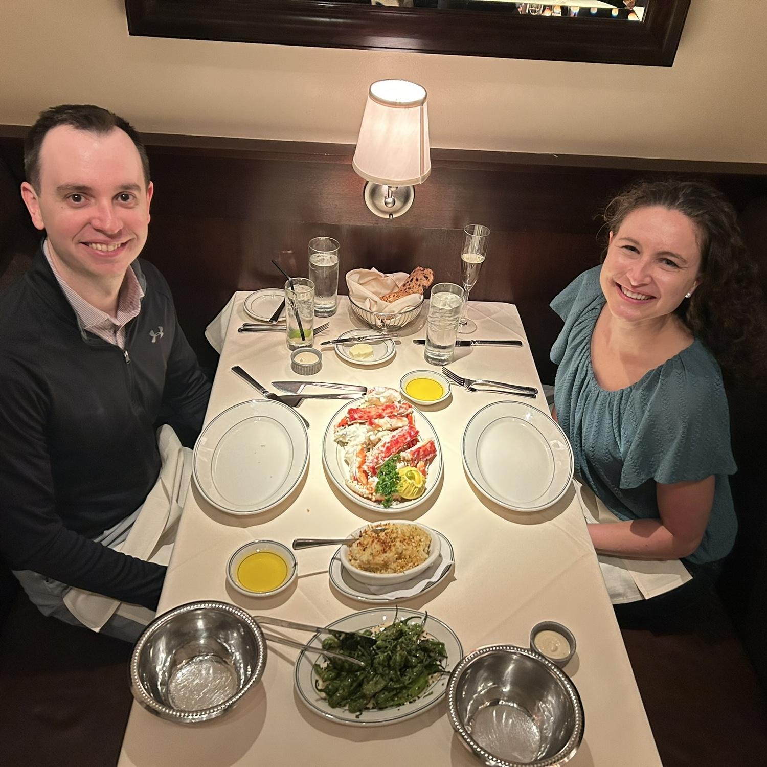 Celebrating the engagement at our favorite restaurant, Joe's