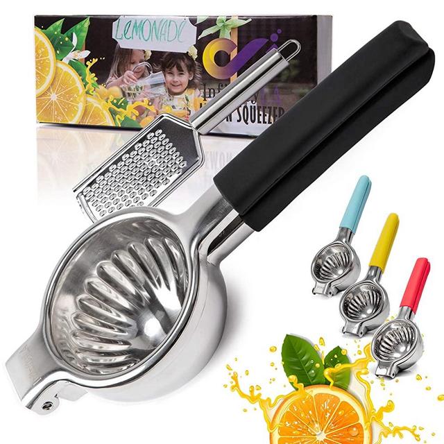InfinityLA, Lemon Squeezer Stainless Steel-Juice Squeezer with Zester Grater and eBook - Heavy Duty Manual Juicer,Lime Squeezer Premium Quality Bowl, Citrus Juicer Squeezer