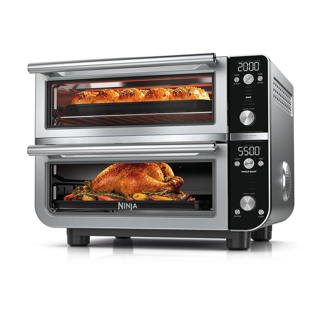 Ninja Double Oven Pro Smart XL Countertop Oven & Air Fryer | 12-in-1 Versatility with Smart Finish & DualZone Tech to Cook 2 Meals at Once | Fits up to 4.5lb Chicken | Stainless Steel | DCT801