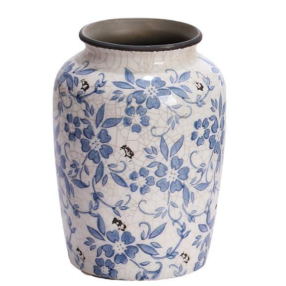 Denique Vintage Blue and White Porcelain Vase Ceramic Vase for Home Decor, Retro Crack Blue Flower Vase Pottery Vase Chinoiserie Decor
