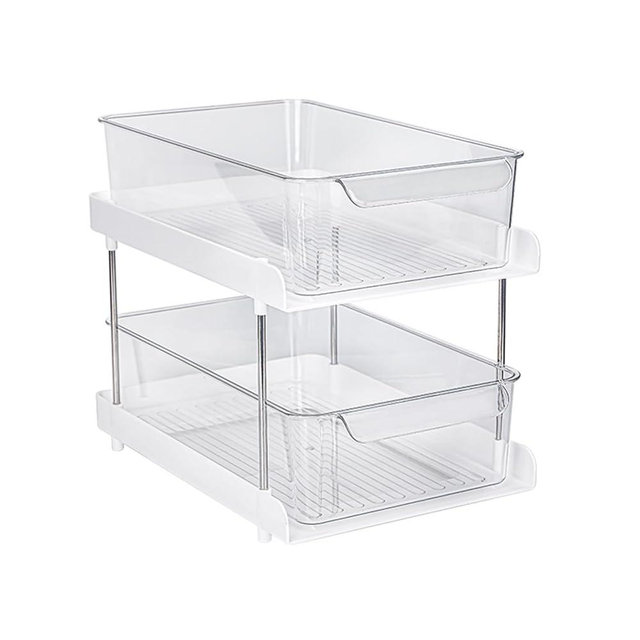 YuzhuSuye 2 Tier Bathroom Storage Organizer Multi-Purpose Bathroom Under Sink Organizers Clear Pull-out Home Organizer Medicine Cabinet Organizer for Bathroom Kitchen and Pantry